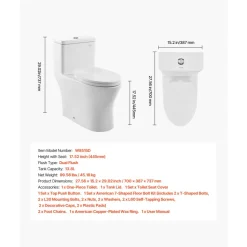 VEVOR One-Piece Toilet, Elongated Toilet Vortex Dual-Flush 1.0/1.28 GPF, Toilets for Bathroom with Comfortable Chair Seat, Standard Height, Easy-Clean Skirted Design, 12 inch Rough-In, White + Black