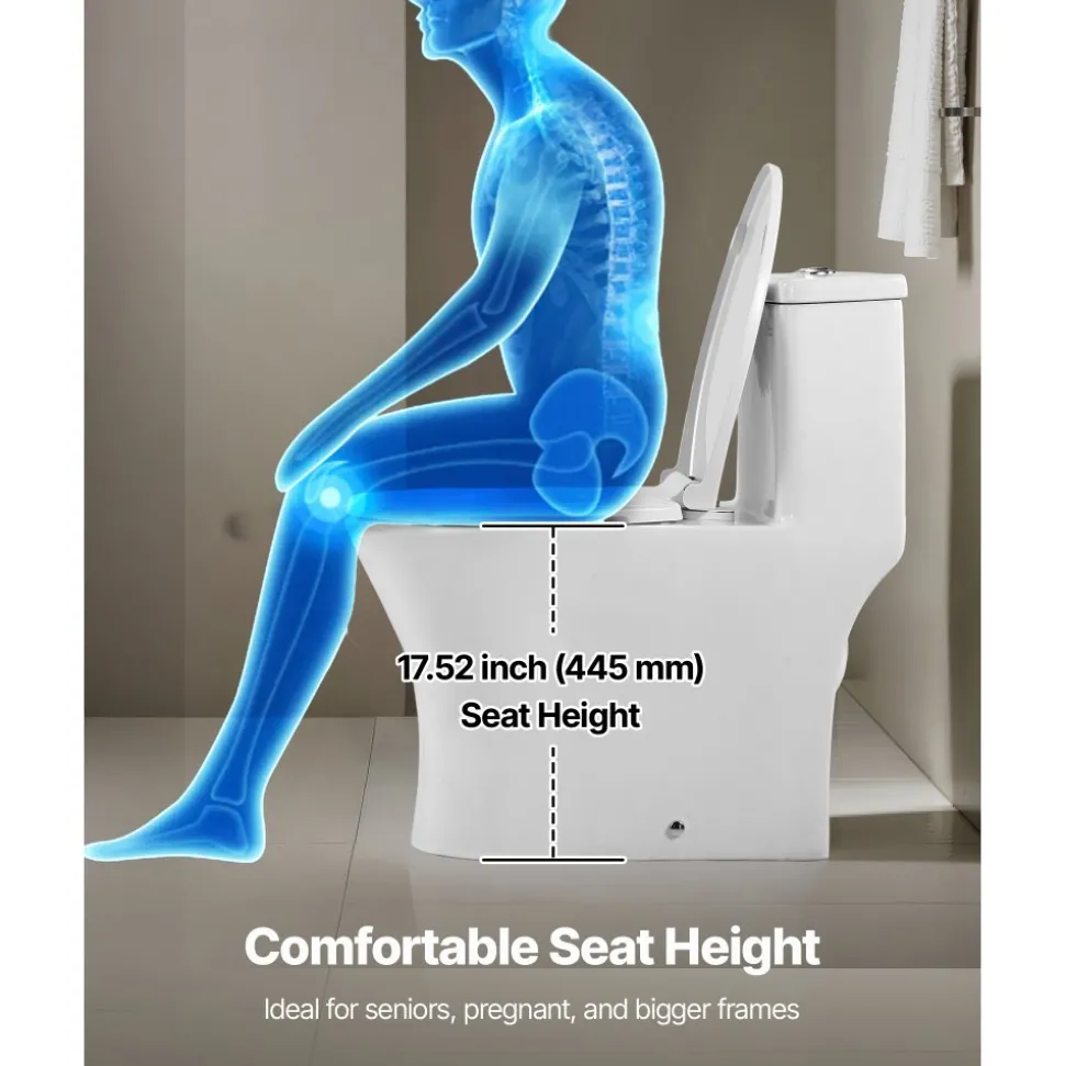VEVOR One-Piece Toilet, Elongated Toilet Vortex Dual-Flush 1.0/1.28 GPF, Toilets for Bathroom with Comfortable Chair Seat, Standard Height, Easy-Clean Skirted Design, 12 inch Rough-In, White + Black
