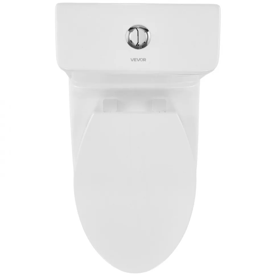 VEVOR One-Piece Toilet, Elongated Toilet Vortex Dual-Flush 1.0/1.28 GPF, Toilets for Bathroom with Comfortable Chair Seat, Standard Height, Easy-Clean Skirted Design, 12 inch Rough-In, White + Black