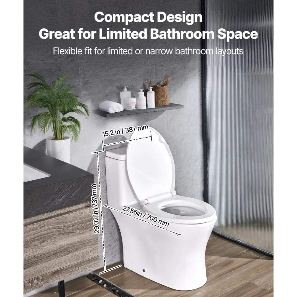 VEVOR One-Piece Toilet, Elongated Toilet Vortex Dual-Flush 1.0/1.28 GPF, Toilets for Bathroom with Comfortable Chair Seat, Standard Height, Easy-Clean Skirted Design, 12 inch Rough-In, White + Black
