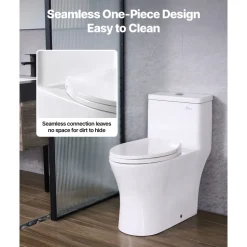 VEVOR One-Piece Toilet, Elongated Toilet Vortex Dual-Flush 1.0/1.28 GPF, Toilets for Bathroom with Comfortable Chair Seat, Standard Height, Easy-Clean Skirted Design, 12 inch Rough-In, White + Black