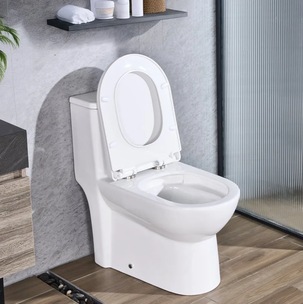 VEVOR One-Piece Toilet, Elongated Toilet Vortex Dual-Flush 1.1/1.6 GPF, Toilets for Bathroom with Comfortable Chair Seat, 12 inch Rough-In, Black + White, Easy-Clean Skirted Design, Standard Height