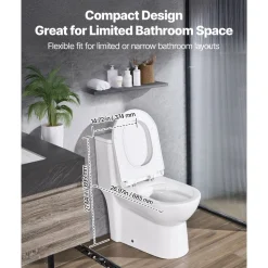 VEVOR One-Piece Toilet, Elongated Toilet Vortex Dual-Flush 1.1/1.6 GPF, Toilets for Bathroom with Comfortable Chair Seat, 12 inch Rough-In, Black + White, Easy-Clean Skirted Design, Standard Height