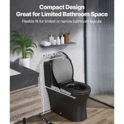 VEVOR One-Piece Toilet, Elongated Toilet Vortex Dual-Flush 1.0/1.28 GPF, Toilets for Bathroom with Comfortable Chair Seat, Standard Height, Easy-Clean Skirted Design, 12″ Rough-In, Matte Black+ Black