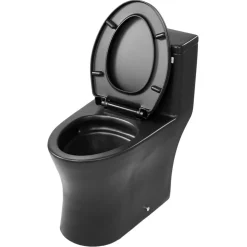 VEVOR One-Piece Toilet, Elongated Toilet Vortex Dual-Flush 1.0/1.28 GPF, Toilets for Bathroom with Comfortable Chair Seat, Standard Height, Easy-Clean Skirted Design, 12″ Rough-In, Matte Black+ Black