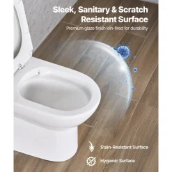 VEVOR One-Piece Toilet, Elongated Toilet Vortex Dual-Flush 1.1/1.6 GPF, Toilets for Bathroom with Comfortable Chair Seat, Standard Height, Easy-Clean Skirted Design, 12 inch Rough-In, White + Silver