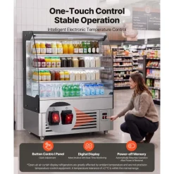 VEVOR Open Air Merchandiser, 7.5 cu. ft. 3-Tier Shelving Commercial Refrigerator, Grab and Go Fan Cooling Display Cooler, with LED Lighting, Night Curtain, Upright for Restaurants, Stores, Office