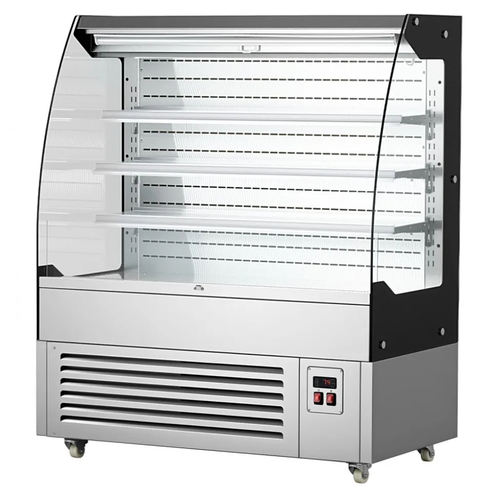 VEVOR Open Air Merchandiser, 7.5 cu. ft. 3-Tier Shelving Commercial Refrigerator, Grab and Go Fan Cooling Display Cooler, with LED Lighting, Night Curtain, Upright for Restaurants, Stores, Office