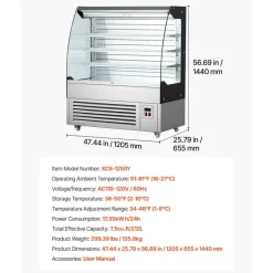 VEVOR Open Air Merchandiser, 7.5 cu. ft. 3-Tier Shelving Commercial Refrigerator, Grab and Go Fan Cooling Display Cooler, with LED Lighting, Night Curtain, Upright for Restaurants, Stores, Office