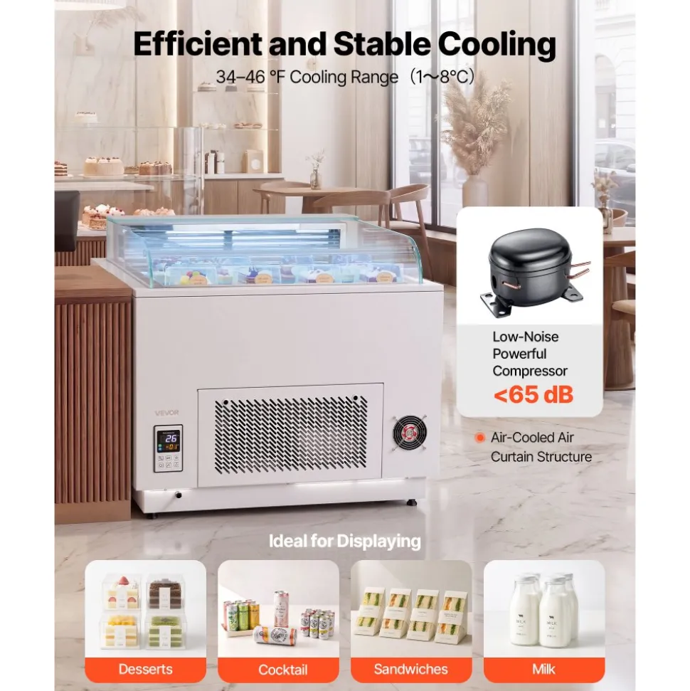 VEVOR Open Air Merchandiser, 3.1 cu. ft. Shelving Commercial Refrigerator, Grab and Go Fan Cooling Display Cooler, with LED Lighting, Night Curtain, Horizontal for Restaurants, Stores, Office