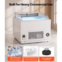 VEVOR Open Air Merchandiser, 3.1 cu. ft. Shelving Commercial Refrigerator, Grab and Go Fan Cooling Display Cooler, with LED Lighting, Night Curtain, Horizontal for Restaurants, Stores, Office