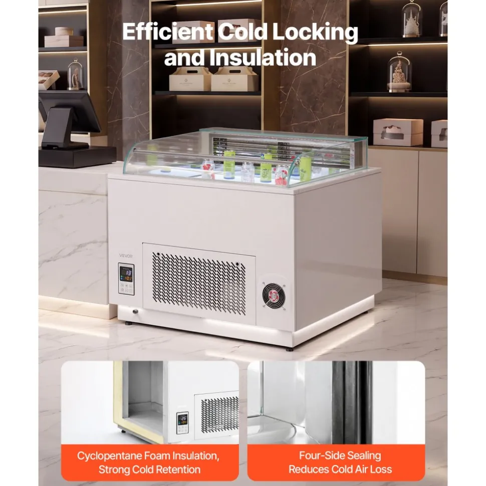 VEVOR Open Air Merchandiser, 3.1 cu. ft. Shelving Commercial Refrigerator, Grab and Go Fan Cooling Display Cooler, with LED Lighting, Night Curtain, Horizontal for Restaurants, Stores, Office