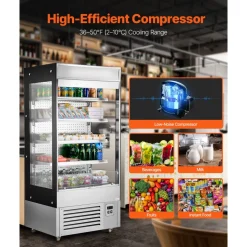 VEVOR Open Air Merchandiser, 4-Tier Shelving Commercial Refrigerator, Grab and Go Display Cooler Refrigerator with Air Curtain, LED Advertising Light, Fits for Restaurants, Stores, Office, 18.4cu.ft.