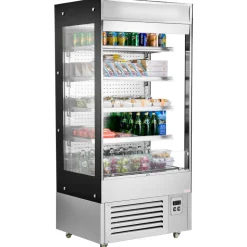 VEVOR Open Air Merchandiser, 4-Tier Shelving Commercial Refrigerator, Grab and Go Display Cooler Refrigerator with Air Curtain, LED Advertising Light, Fits for Restaurants, Stores, Office, 18.4cu.ft.