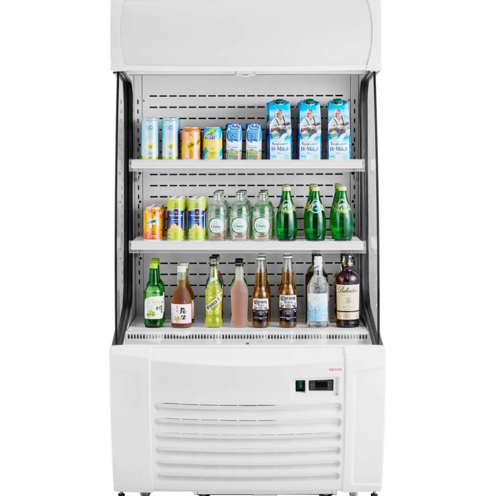 VEVOR Open Air Merchandiser, 2-Tier Shelving Commercial Refrigerator, Grab and Go Display Cooler Refrigerator with Air Curtain, LED Advertising Light, Fits for Restaurants, Stores, Office, 12.7cu.ft.