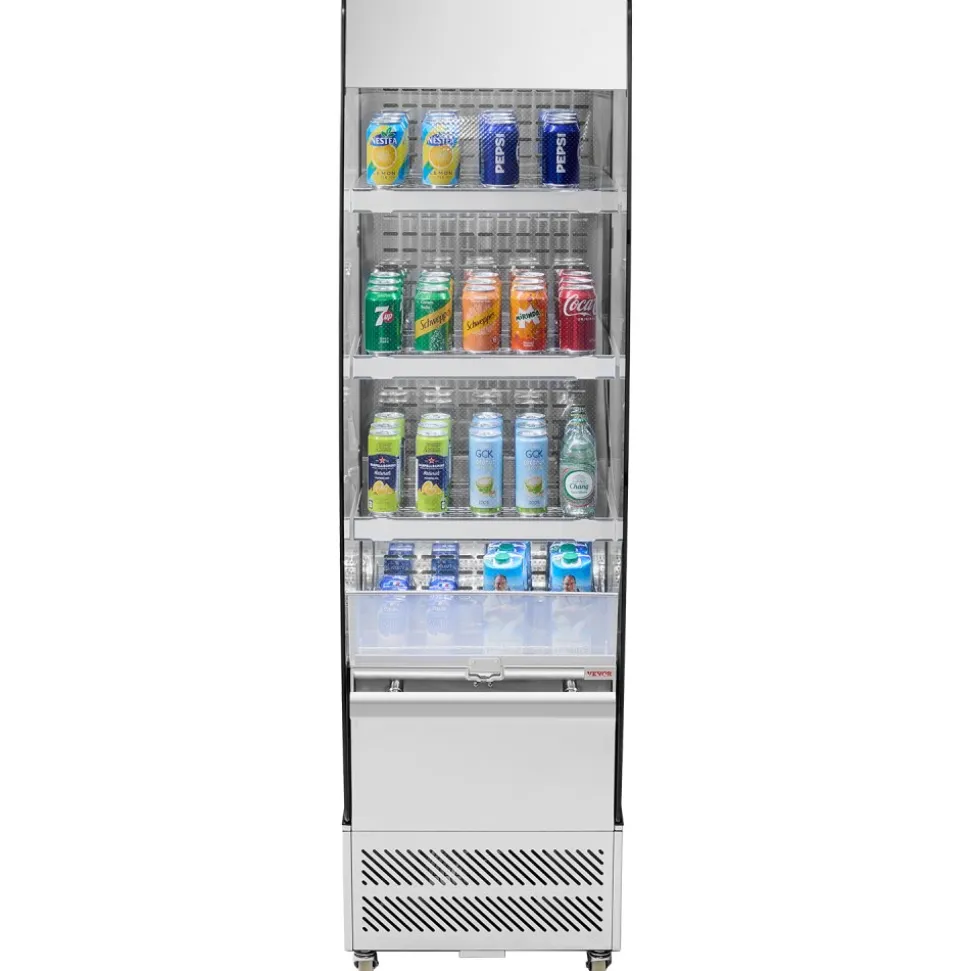 VEVOR Open Air Merchandiser, 3-Tier Shelving Commercial Refrigerator, Grab and Go Display Cooler Refrigerator with Air Curtain, 4 Swivel Wheels, LED Light, for Restaurants, Stores, Office, 7.8cu.ft.