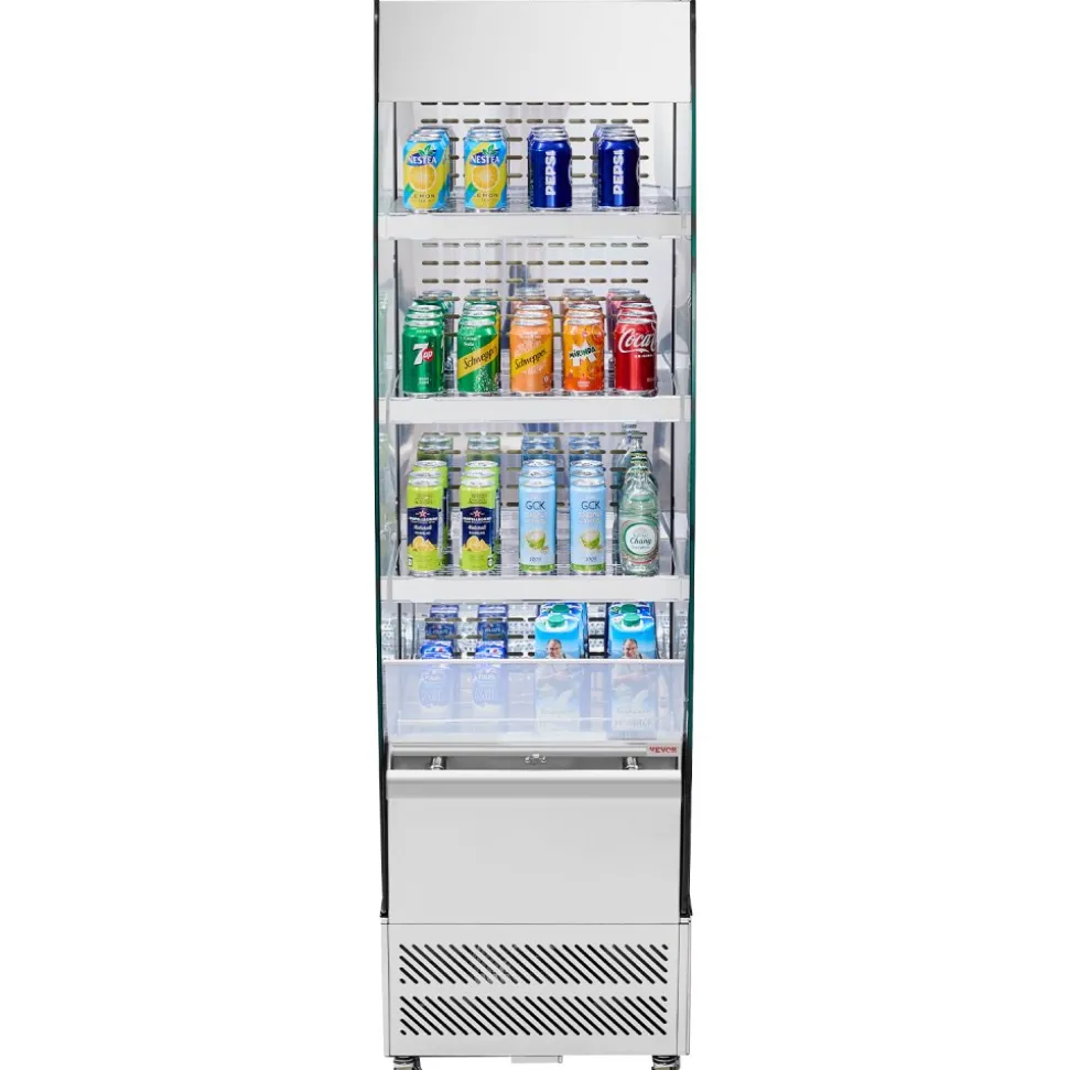 VEVOR Open Air Merchandiser, 3-Tier Shelving Commercial Refrigerator, Grab and Go Display Cooler Refrigerator with Air Curtain, 4 Swivel Wheels, LED Light, for Restaurants, Stores, Office, 7.8cu.ft.