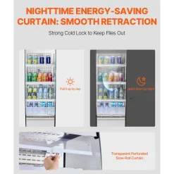 VEVOR Open Air Merchandiser, 3-Tier Shelving Commercial Refrigerator, Grab and Go Display Cooler Refrigerator with Air Curtain, 4 Swivel Wheels, LED Light, for Restaurants, Stores, Office, 7.8cu.ft.