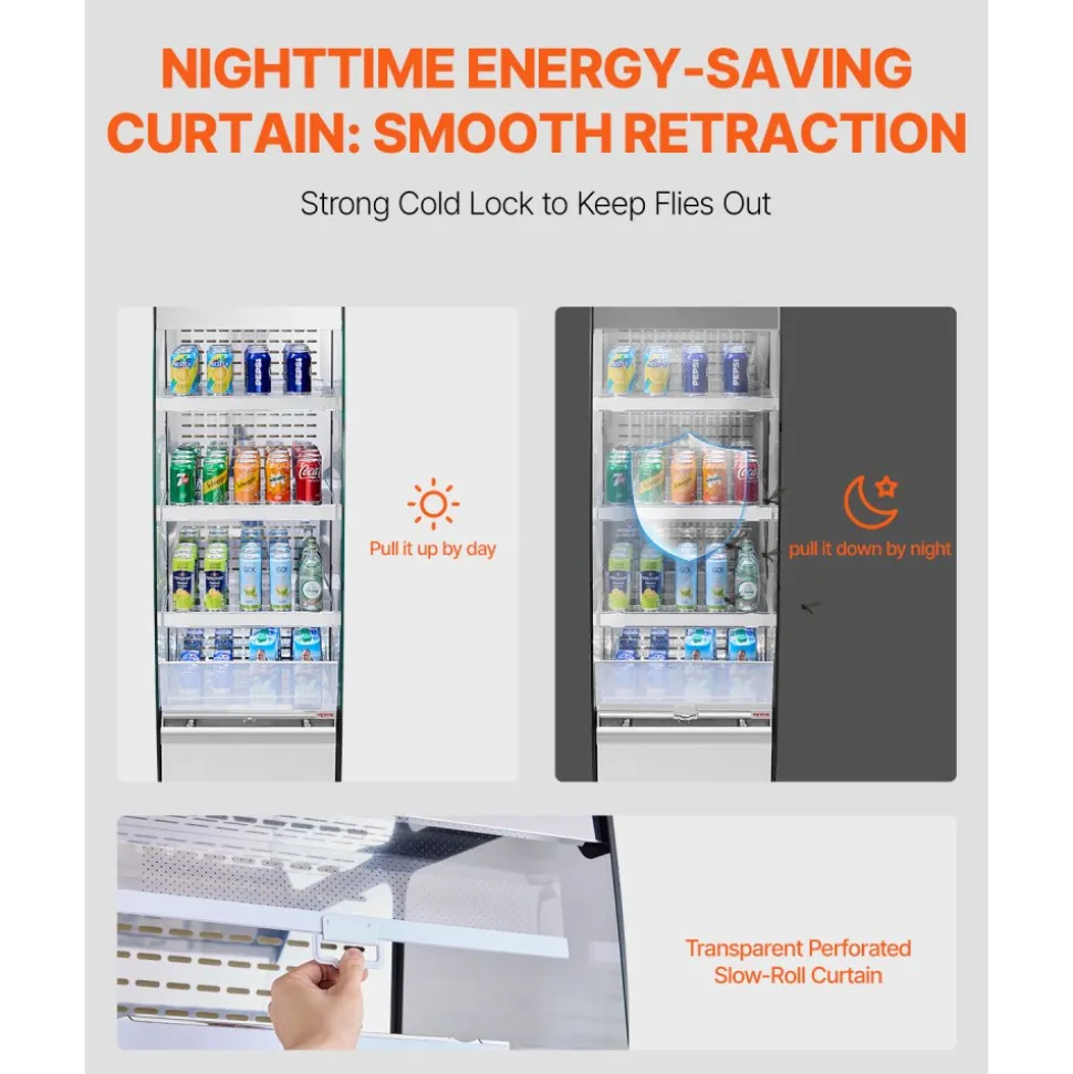 VEVOR Open Air Merchandiser, 3-Tier Shelving Commercial Refrigerator, Grab and Go Display Cooler Refrigerator with Air Curtain, 4 Swivel Wheels, LED Light, for Restaurants, Stores, Office, 7.8cu.ft.
