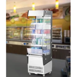 VEVOR Open Air Merchandiser, 3-Tier Shelving Commercial Refrigerator, Grab and Go Display Cooler Refrigerator with Air Curtain, 4 Swivel Wheels, LED Light, for Restaurants, Stores, Office, 7.8cu.ft.