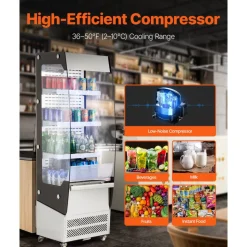 VEVOR Open Air Merchandiser, 3-Tier Shelving Commercial Refrigerator, Grab and Go Display Cooler Refrigerator with Air Curtain, 4 Swivel Wheels, LED Light, for Restaurants, Stores, Office, 7.8cu.ft.