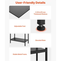 VEVOR Open Bookshelf, 4-Tier, Arched Bookcase Storage Shelves with Metal Frame, Industrial Metal Book Organizer, Freestanding Display Rack Tall Shelving Unit, for Office, Bedroom, Living Room, Black