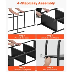 VEVOR Open Bookshelf, 4-Tier, Arched Bookcase Storage Shelves with Metal Frame, Industrial Metal Book Organizer, Freestanding Display Rack Tall Shelving Unit, for Office, Bedroom, Living Room, Black