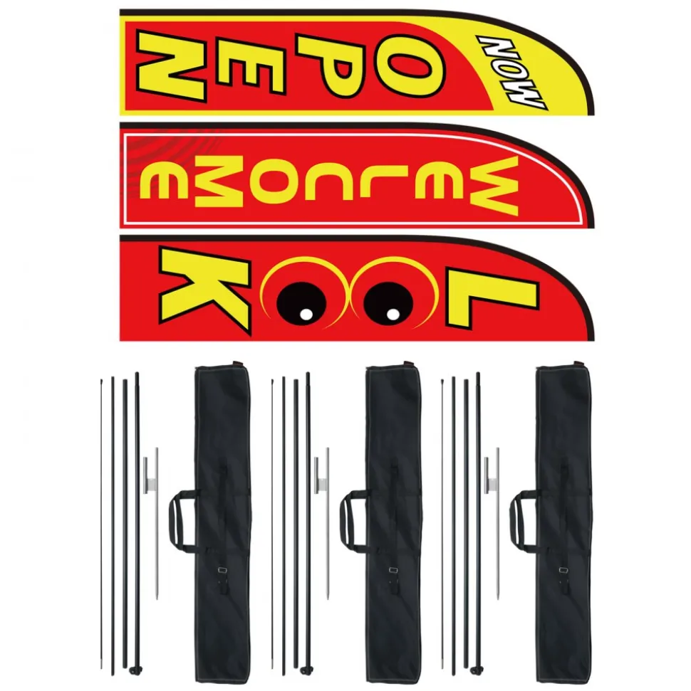 VEVOR Open Flags with Pole Kit, Advertising Flags for Business Outside, Advertising Feather Flag Kit, 3 Flags (Open, Look, Welcome), 3 Poles, 3 Ground Stakes, Swooper Flags for Businesses 16.3 FT