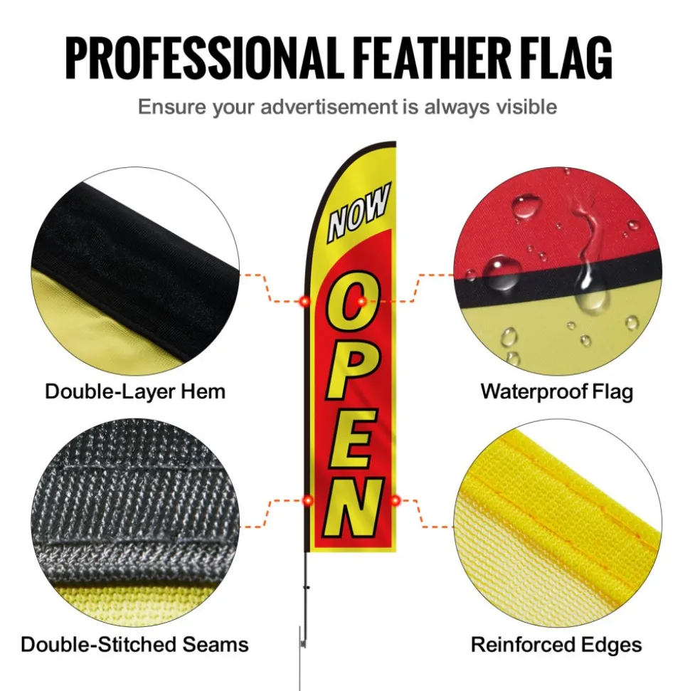VEVOR Open Flags with Pole Kit, Advertising Flags for Business Outside, Advertising Feather Flag Kit, 3 Flags (Open, Look, Welcome), 3 Poles, 3 Ground Stakes, Swooper Flags for Businesses 16.3 FT