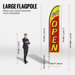 VEVOR Open Flags with Pole Kit, Advertising Flags for Business Outside, Advertising Feather Flag Kit, 3 Flags (Open, Look, Welcome), 3 Poles, 3 Ground Stakes, Swooper Flags for Businesses 16.3 FT