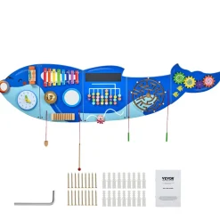 VEVOR Orca Activity Wall Busy Board Panels, 12 Activities, Montessori Sensory Wall Toy for Kids 3-12 Years, Montessori Learning Activity Center, Ideal for Toddler Playroom Nursery Classroom