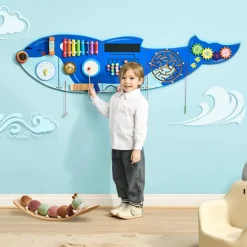 VEVOR Orca Activity Wall Busy Board Panels, 12 Activities, Montessori Sensory Wall Toy for Kids 3-12 Years, Montessori Learning Activity Center, Ideal for Toddler Playroom Nursery Classroom
