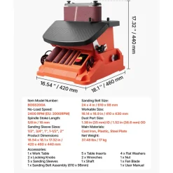 VEVOR Oscillating Belt and Spindle Sander, 2400RPM Benchtop Spindle Sander with 5/8
