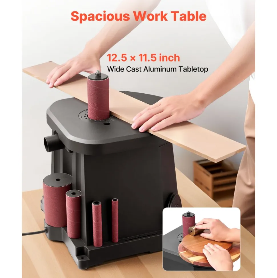 VEVOR Oscillating Spindle Sander, 2000RPM Benchtop Spindle Sander with 6 Sleeves (1/2"-3"), 0.59" Stroke & Dust Connection Port for Furniture Finishing, Crafts Sanding, DIY Woodworking