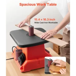 VEVOR Oscillating Spindle Sander, 2400RPM Benchtop Spindle Sander with 6 Sleeves (1/2"-3"), 5/8" Stroke & 15.4 x 16.3-inch Wide Worktable for Furniture Finishing, Crafts Sanding, DIY Woodworking