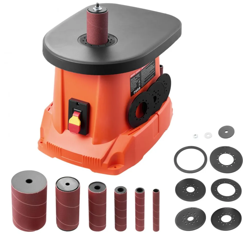 VEVOR Oscillating Spindle Sander, 2400RPM Benchtop Spindle Sander with 6 Sleeves (1/2"-3"), 5/8" Stroke, 15.6" x 11.6" Cast Iron Worktable for Furniture Finishing, Crafts Sanding, DIY Woodworking