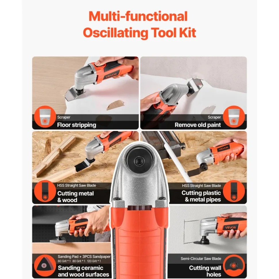 VEVOR Oscillating Tool Multitool, 2.2Amps 22,000 OPM Electric Oscillating Multi Tool Kit Corded with 2.8° Oscillating Angle, 7PCS Saw Accessories for Cutting, Scraping, Sanding, Floor Stripping