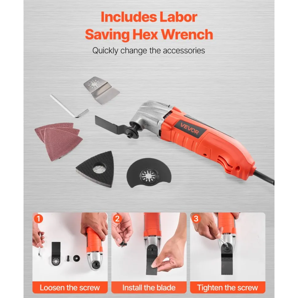 VEVOR Oscillating Tool Multitool, 2.2Amps 22,000 OPM Electric Oscillating Multi Tool Kit Corded with 2.8° Oscillating Angle, 7PCS Saw Accessories for Cutting, Scraping, Sanding, Floor Stripping