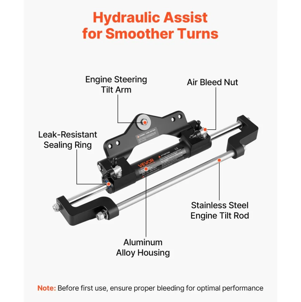 VEVOR Outboard Hydraulic Steering Kit, 200 HP, Marine Boat Hydraulic Steering System with 6.9 MPa Two-Way Lock Helm Pump, Cylinder, 2 PCS 26 ft Hoses, 13.5" Wheel for Single Station, Single-Engine Use