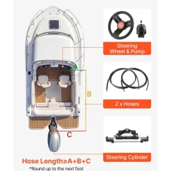 VEVOR Outboard Hydraulic Steering Kit, 200 HP, Marine Boat Hydraulic Steering System with 6.9 MPa Two-Way Lock Helm Pump, Cylinder, 2 PCS 26 ft Hoses, 13.5