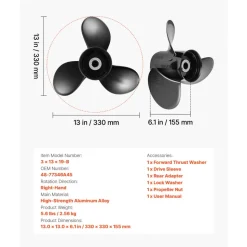 VEVOR Outboard Propeller, Upgrade OEM 15 Spline Tooth Aluminum Outboard Boat Propeller Fit Mercury Engines 40-140 HP, 4-1/4