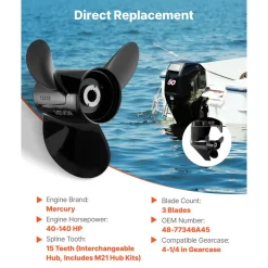 VEVOR Outboard Propeller, Upgrade OEM 15 Spline Tooth Aluminum Outboard Boat Propeller Fit Mercury Engines 40-140 HP, 4-1/4