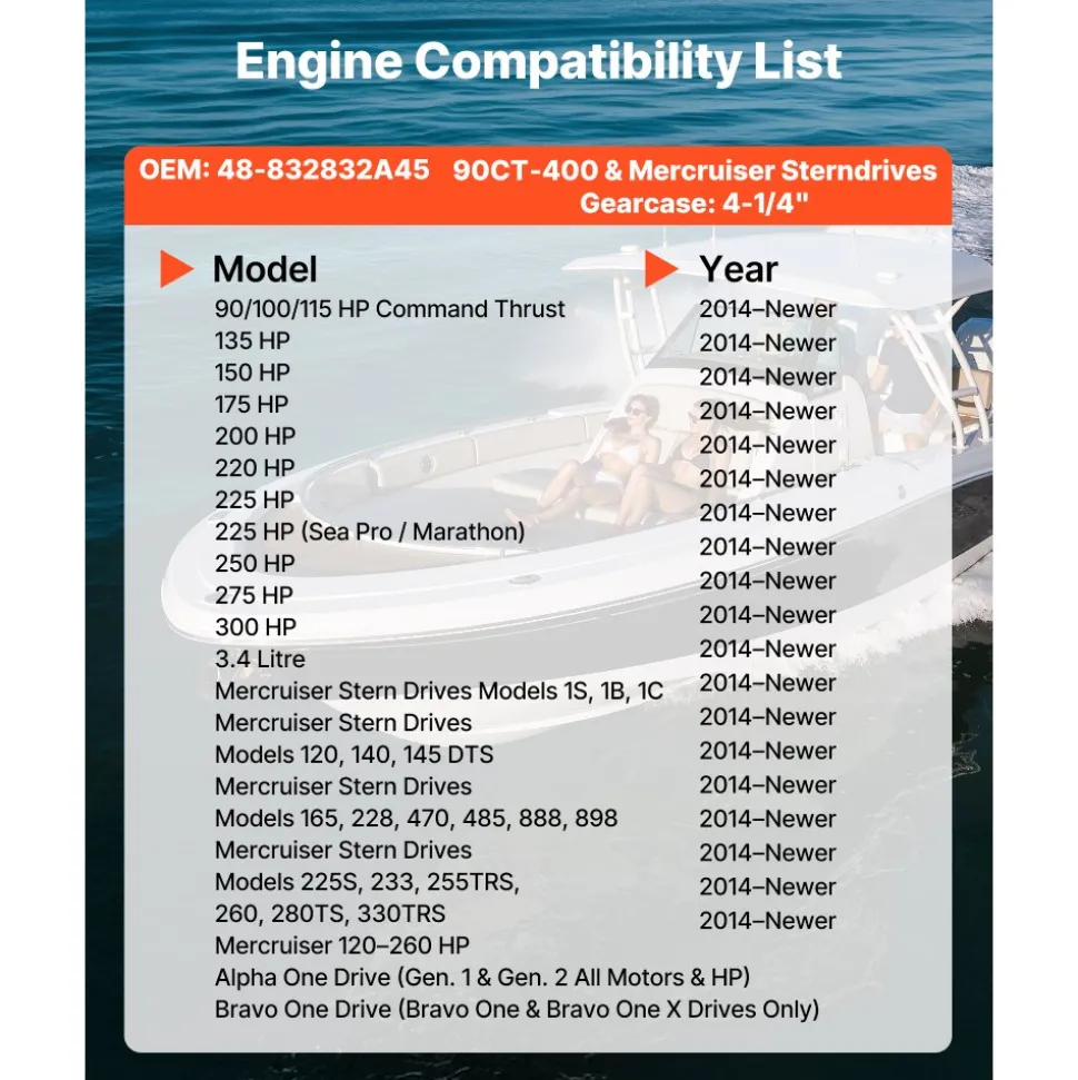VEVOR Outboard Propeller, Upgrade OEM 15 Spline Tooth Aluminum Outboard Boat Propeller Fit Mercury/Mariner Engines 90-400 HP, 4-3/4" Gearcase, 3-Blade, RH (Right Hand Rotation), OEM No. 48-832832A45