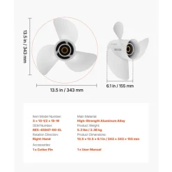 VEVOR Outboard Propeller, Upgrade OEM 15 Spline Tooth Aluminum Outboard Boat Propeller Fit Yamaha Engines 60-130 HP, 4-1/4
