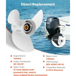 VEVOR Outboard Propeller, Upgrade OEM 15 Spline Tooth Aluminum Outboard Boat Propeller Fit Yamaha Engines 60-130 HP, 4-1/4