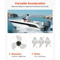 VEVOR Outboard Propeller, Upgrade OEM 15 Spline Tooth Aluminum Outboard Boat Propeller Fit Mercury Engines 40-140 HP, 4-1/4" Gearcase, 3-Blade, RH (Right Hand Rotation), OEM Parts No. 48-77344A45