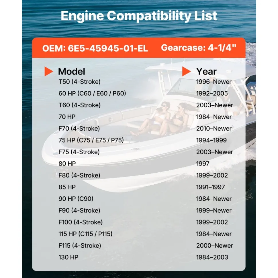 VEVOR Outboard Propeller, Upgrade OEM 15 Spline Tooth Aluminum Outboard Boat Propeller Fit Yamaha Engines 50-130 HP, 4-1/4" Gearcase, 3-Blade, RH (Right Hand Rotation), OEM Parts No. 6E5-45945-01-EL