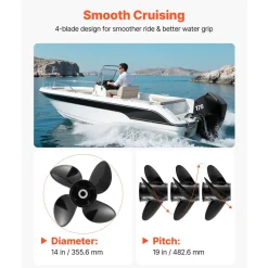 VEVOR Outboard Propeller, Upgrade OEM 15 Spline Tooth Aluminum Outboard Boat Propeller Fit Mercury/Mariner Engines 135-300 HP, 4-3/4