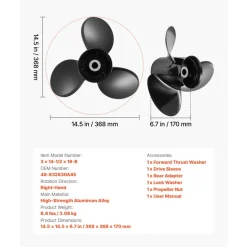 VEVOR Outboard Propeller, Upgrade OEM 15 Spline Tooth Aluminum Outboard Boat Propeller Fit Mercury/Mariner Engines 135-300 HP, 4-3/4