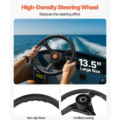 VEVOR Outboard Steering System 12' Steering Cable Marine Steering System 3/4'' Steering Shaft with 13.5 Inch Wheel Flat Interface Marine Steering Kit for Yachts and Waterborne Vehicles, Black